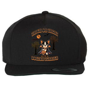 Trick Or Treat With A Boston Terrier Halloween Graphic Wool Snapback Cap