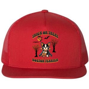 Trick Or Treat With A Boston Terrier Halloween Graphic Flat Bill Trucker Hat