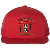 Trick Or Treat With A Boston Terrier Halloween Graphic Flat Bill Trucker Hat