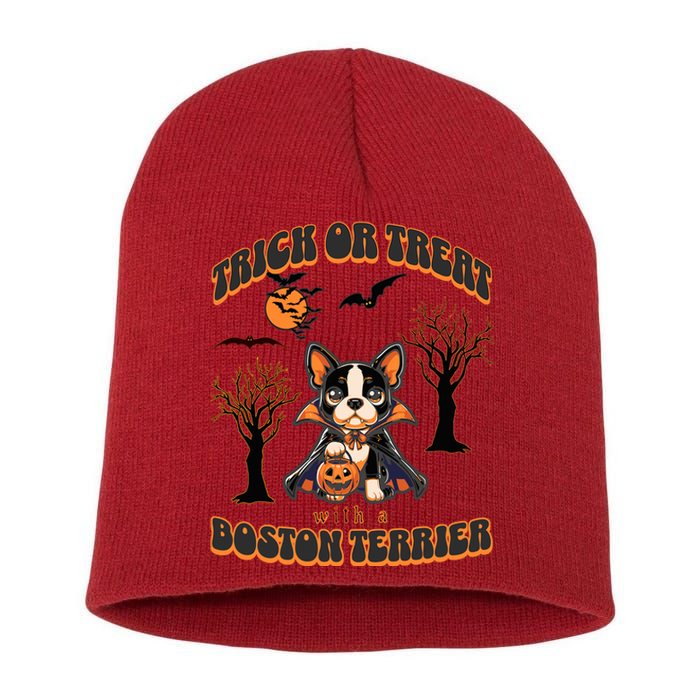 Trick Or Treat With A Boston Terrier Halloween Graphic Short Acrylic Beanie