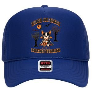 Trick Or Treat With A Boston Terrier Halloween Graphic High Crown Mesh Back Trucker Hat