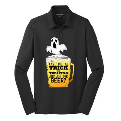 Trick Or Treating Beer Funny Silk Touch Performance Long Sleeve Polo