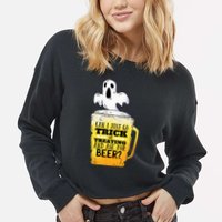 Trick Or Treating Beer Funny Cropped Pullover Crew
