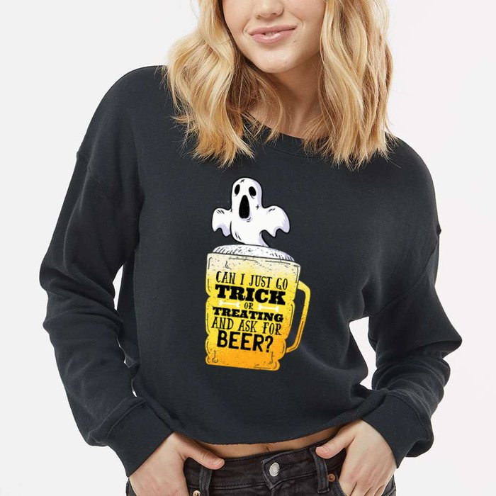 Trick Or Treating Beer Funny Cropped Pullover Crew