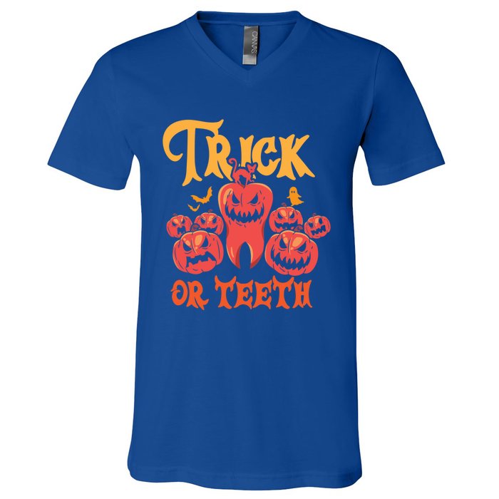 Trick Or Teeth Halloween Costume Dentist Gift V-Neck T-Shirt