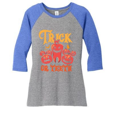 Trick Or Teeth Halloween Costume Dentist Gift Women's Tri-Blend 3/4-Sleeve Raglan Shirt