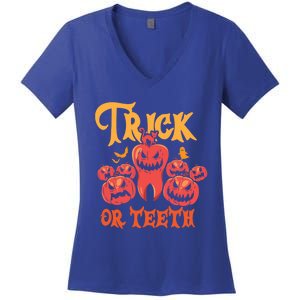 Trick Or Teeth Halloween Costume Dentist Gift Women's V-Neck T-Shirt