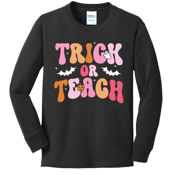 Trick Or Teach Halloween Teacher Kids Teacher Life Kids Long Sleeve Shirt