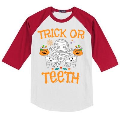 Trick Or Th Funny Halloween Dental Squad Matching Funny Gift Kids Colorblock Raglan Jersey