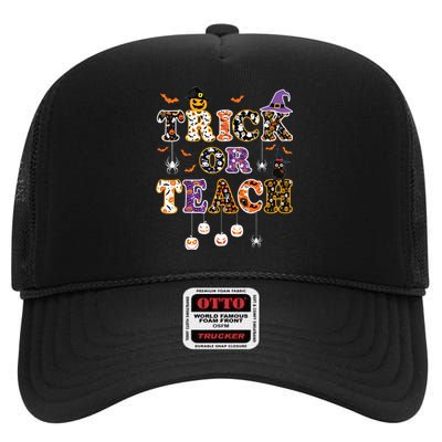 Trick Or Teach Retro Halloween Teacher Costume High Crown Mesh Back Trucker Hat