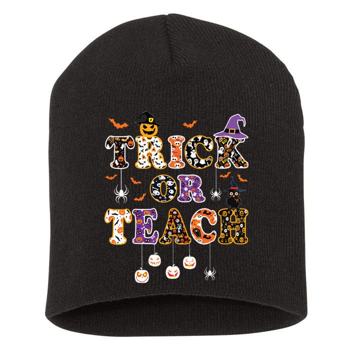 Trick Or Teach Retro Halloween Teacher Costume Short Acrylic Beanie