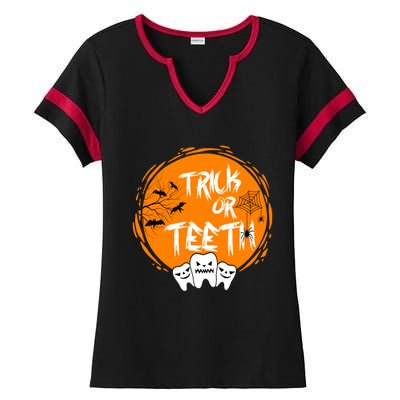 Trick Or Teeth Halloween Dentist Dental Hygienist Cool Gift Ladies Halftime Notch Neck Tee