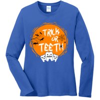 Trick Or Teeth Halloween Dentist Dental Hygienist Cool Gift Ladies Long Sleeve Shirt