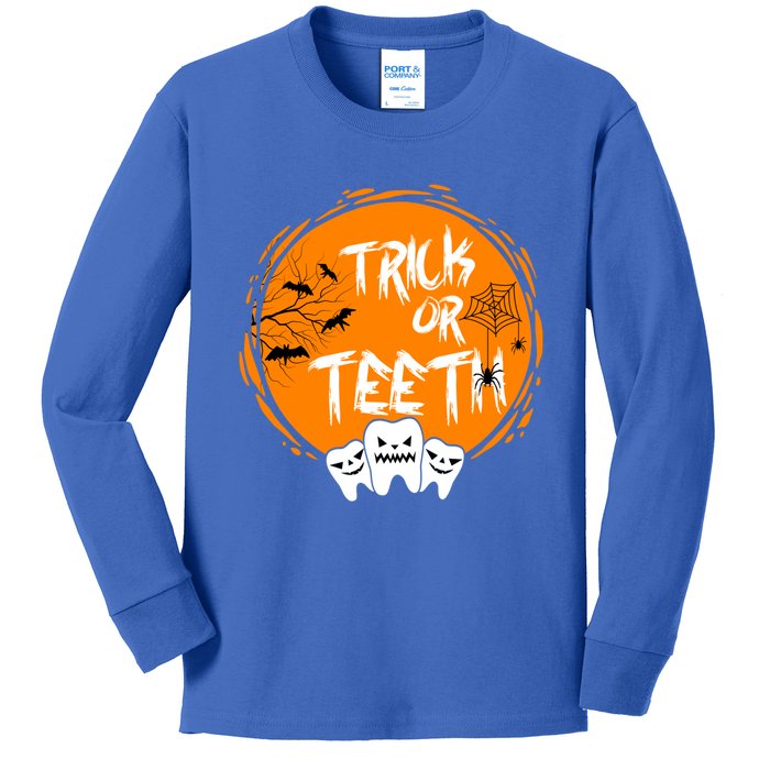 Trick Or Teeth Halloween Dentist Dental Hygienist Cool Gift Kids Long Sleeve Shirt