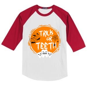 Trick Or Teeth Halloween Dentist Dental Hygienist Cool Gift Kids Colorblock Raglan Jersey