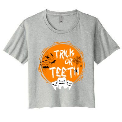 Trick Or Teeth Halloween Dentist Dental Hygienist Cool Gift Women's Crop Top Tee