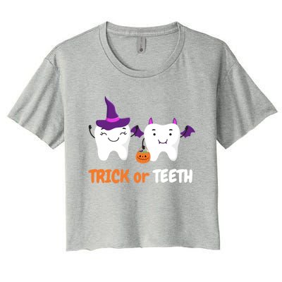 Trick Or Teeth Treat Funny Dental Halloween Dentist Cool Gift Women's Crop Top Tee