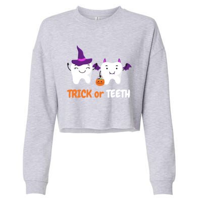 Trick Or Teeth Treat Funny Dental Halloween Dentist Cool Gift Cropped Pullover Crew