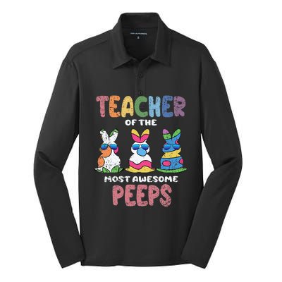 Teacher Of The Most Awesome Easter Bunny Spring Silk Touch Performance Long Sleeve Polo