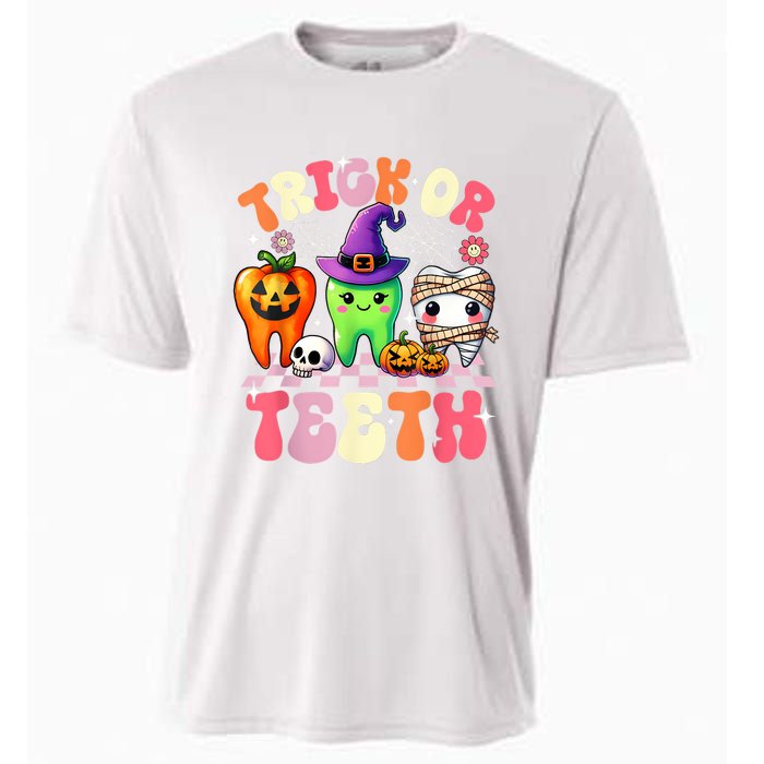 Trick Or Teeth Halloween Dentist Dental Hygienist Assistant Cooling Performance Crew T-Shirt