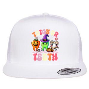 Trick Or Teeth Halloween Dentist Dental Hygienist Assistant Flat Bill Trucker Hat