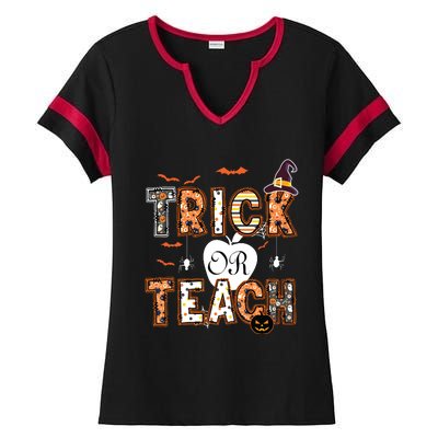 Trick Or Teach Retro Halloween Teacher Costume Ladies Halftime Notch Neck Tee