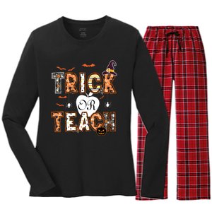 Trick Or Teach Retro Halloween Teacher Costume Women's Long Sleeve Flannel Pajama Set 