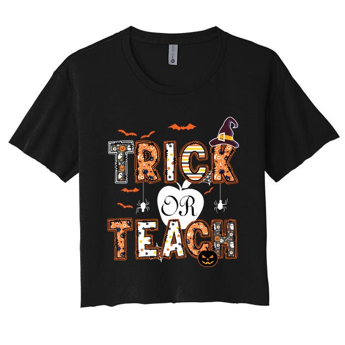 Trick Or Teach Retro Halloween Teacher Costume Women's Crop Top Tee