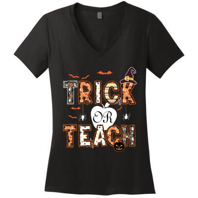 Trick Or Teach Retro Halloween Teacher Costume Women's V-Neck T-Shirt