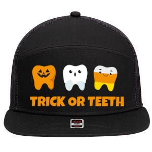 Trick Or Teeth Treat Funny Dental Halloween Dentist Gift 7 Panel Mesh Trucker Snapback Hat