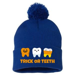 Trick Or Teeth Treat Funny Dental Halloween Dentist Gift Pom Pom 12in Knit Beanie