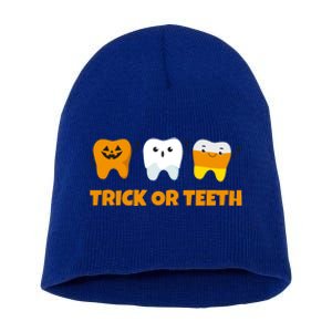 Trick Or Teeth Treat Funny Dental Halloween Dentist Gift Short Acrylic Beanie