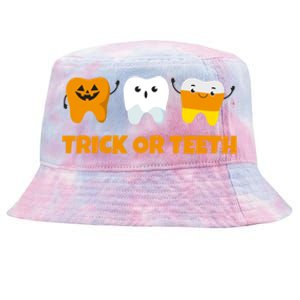 Trick Or Teeth Treat Funny Dental Halloween Dentist Gift Tie-Dyed Bucket Hat