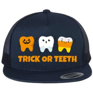 Trick Or Teeth Treat Funny Dental Halloween Dentist Gift Flat Bill Trucker Hat