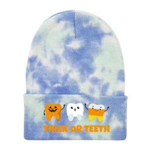 Trick Or Teeth Treat Funny Dental Halloween Dentist Gift Tie Dye 12in Knit Beanie