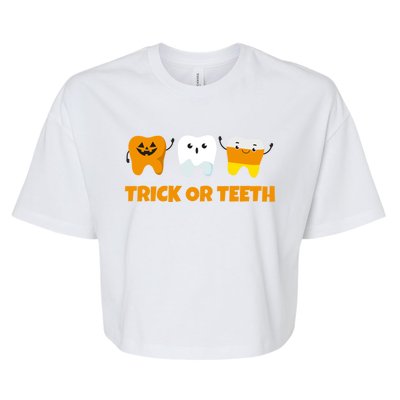 Trick Or Teeth Treat Funny Dental Halloween Dentist Gift Bella+Canvas Jersey Crop Tee