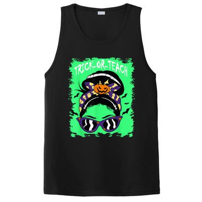 Trick or Teach Cute Halloween Teacher Messy Bun Retro Shades PosiCharge Competitor Tank