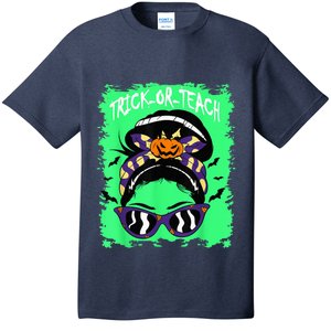 Trick or Teach Cute Halloween Teacher Messy Bun Retro Shades T-Shirt