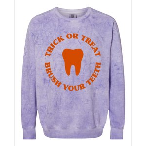 Trick Or Treat Brush Your Teeth Funny Dental Halloween Pun Cool Gift Colorblast Crewneck Sweatshirt