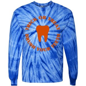 Trick Or Treat Brush Your Teeth Funny Dental Halloween Pun Cool Gift Tie-Dye Long Sleeve Shirt