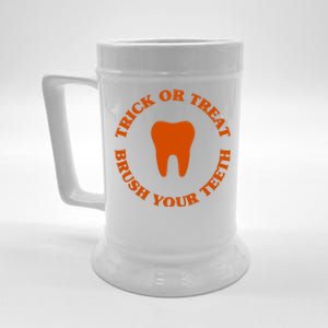 Trick Or Treat Brush Your Teeth Funny Dental Halloween Pun Cool Gift Beer Stein