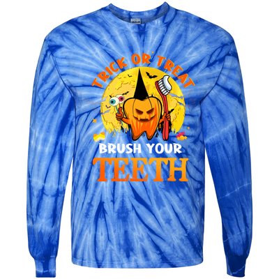 Trick Or Treat Brush Your Teeth Dental Dentist Halloween Meaningful Gift Tie-Dye Long Sleeve Shirt