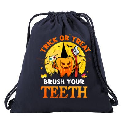 Trick Or Treat Brush Your Teeth Dental Dentist Halloween Meaningful Gift Drawstring Bag