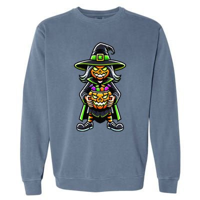 Trick Or Treat Witch Pumpkin Mask Halloween Festival Scary Garment-Dyed Sweatshirt