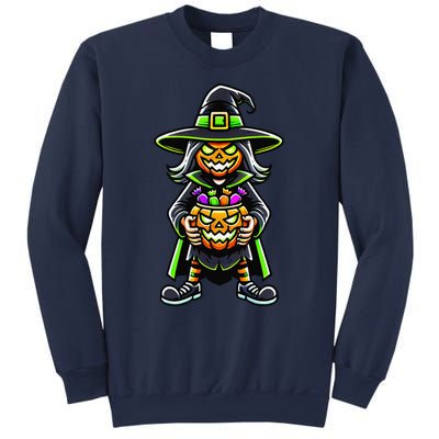 Trick Or Treat Witch Pumpkin Mask Halloween Festival Scary Sweatshirt