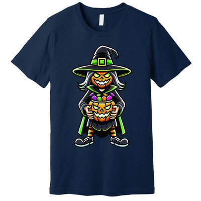 Trick Or Treat Witch Pumpkin Mask Halloween Festival Scary Premium T-Shirt