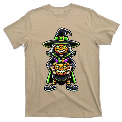 Trick Or Treat Witch Pumpkin Mask Halloween Festival Scary T-Shirt