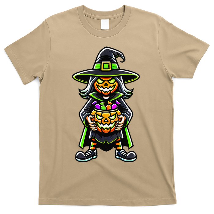 Trick Or Treat Witch Pumpkin Mask Halloween Festival Scary T-Shirt