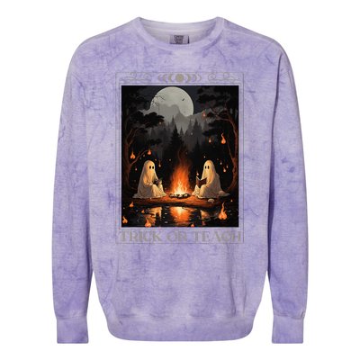 Trick Or Teach Ghost Books Reading Tarot Teachers Halloween Colorblast Crewneck Sweatshirt