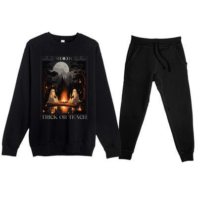 Trick Or Teach Ghost Books Reading Tarot Teachers Halloween Premium Crewneck Sweatsuit Set